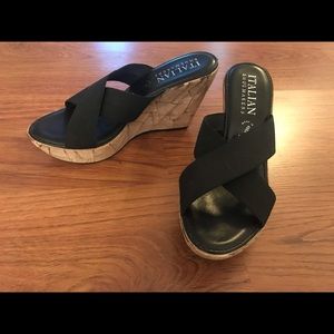 Italian Shoemaker black cork wedges